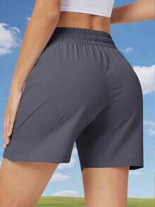 1pc Women's Summer Sports Shorts With Drawstring Waist, Suitable For Sports And Outdoor Activities In Summer - Grey - View 3