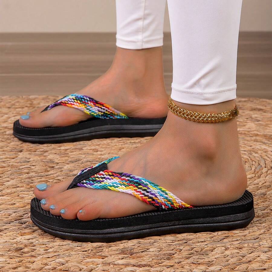 2025 Ladies Summer Flat Sandals Flip Flops, Non-Slip Comfortable Beach Shoes, Colorful Fashion Women Shoes - Multicolor - View 1