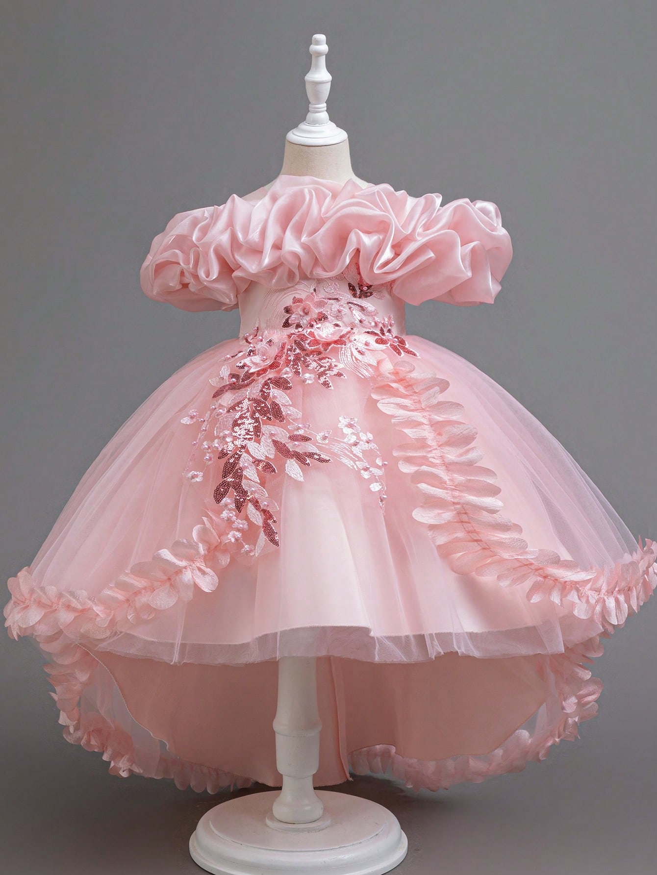 Elegant Kids Party Dress, Short Front Long Rear Princess Dress For Thanksgiving, Christmas, Wedding, Stage Performance_voghion.com