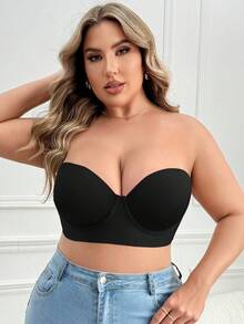 Plus Size Women Fashion Underwire Side Buckle Comfort Bra, Lift - Black - View 2