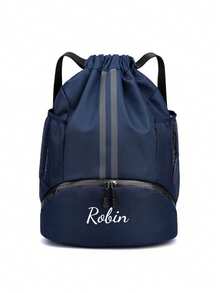 1 件刺绣定制运动抽绳背包，男女皆宜，轻便的带鞋隔层和防潮口袋的健身包，带侧网袋的便携式储物背包，篮球包，足球包，健身包