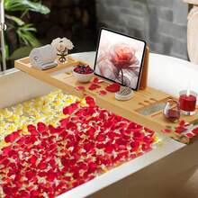 Luxury Spa Bamboo Bathtub Caddy Tray - Modern Adjustable Bath Organizer With Detachable Sections, Storage Solution For Bathroom & Shower Decor (Easy Assembly) - Ginger - View 4