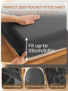 1pc Supersoft Solid Color Fitted Sheet, Bedding, Lightweight Bed Sheet, Dark Grey Mattress Cover For Bed, Deep Pocket Fitted Sheet, Soft And Breathable, For All Size Bed -Twin, Full, Queen, King Size Sheet, Suitable For All Seasons, Room Decor - Dark Grey - View 4