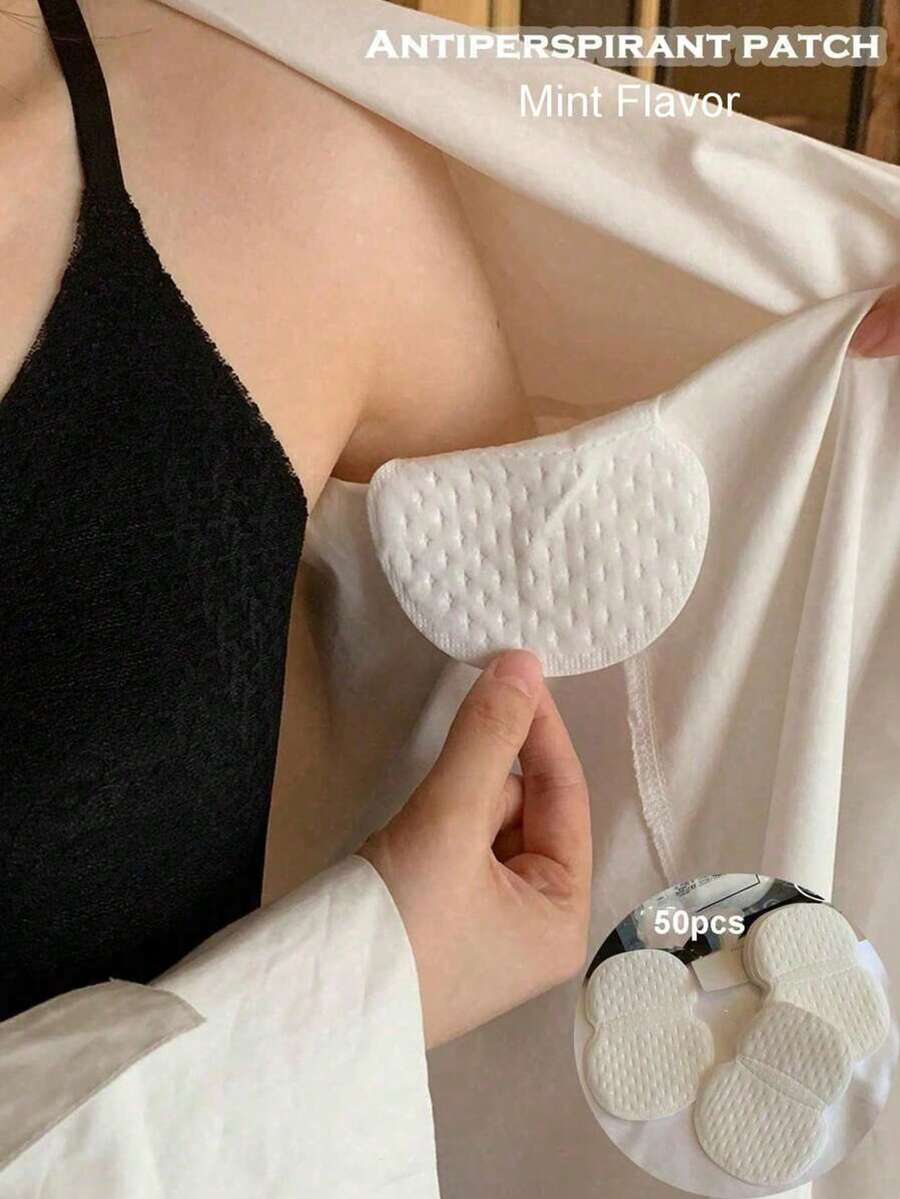 50pcs/Set Disposable Non-Woven Fabric Invisible Pad Anti-Sweat Patch, Minimalist White Underarm Anti-Sweat Patc - one-size - View 1