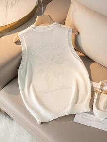 夏季新款圆领女式背心柠檬图案印花，白色夏季 T 恤，简约时尚，适合通勤，夏季女式上衣 - 白色 - 查看 3