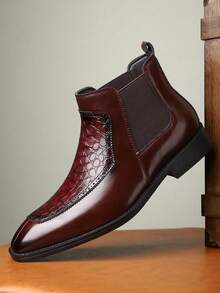 Men's Chelsea Boots, Squared Toe Cross-Border Fashionable Ankle Boots - Burgundy - View 2