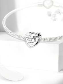1pc Hollow Cross Pendant, Rhinestone Inlaid, Suitable For Bracelet DIY And Women's Jewelry - Silver - View 4