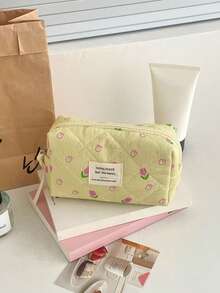 1Pc/Set Cartoon Rose Print Quilted Makeup Bag Floral Makeup Bag Cosmetic Bag Cute Makeup Bags Large Capacity Multi-Functional Cosmetic Organizer Portable Cosmetics Brush Storage Clutch With Zipper Closure For Cosmetics,Skin Care,Hand Cream,Jewelry,Sanitary Napkin,Coin,Keys,Samll Items For Home,Travel,Vacation And School Use Make Up Bag Wedding Bridesmaid Gift Mom Gift Birthday Gift Gift For Friends,Teacher Travel Essentials Commute Essentials - Yellow - View 5