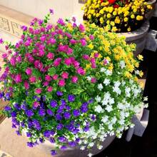 8Pack Eucalyptus Fake Flowers, No Fade, Lifelike, ArtificialPlastic, For Hanging Planters, Outside, Porch, Window Box, WeddingIndoor, Outdoor, Housewarming, Spring, Summer Decoration(No Flower Basket)