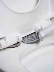 1-Pack Silicone Toilet Brush, Compact Wall-Mounted Cleaning Brush, Detachable Long Handle, Ventilation Holes, Leak-Proof, Flat Head, Soft Bristles, Quick Drying, Made Of PP And TPR Bathroom Decor Summer