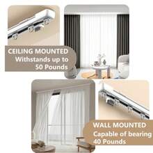 1 Set 23.26-41.54 Inch, 27.56-49.21 Inch Extendable Wall Or Ceiling Mount Curtain Track System, Suitable For Track Curtains, Expandable Ceiling Curtain Rail, Room Divider Rod, Fully Adjustable Sliding Curtain Track (No Assembly Required)