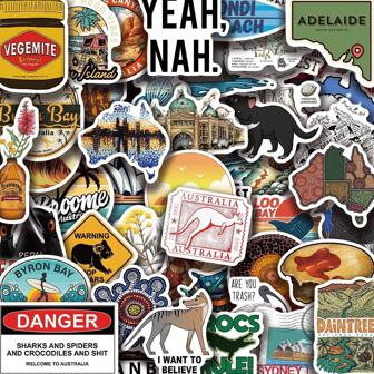 50pcs Australia Sticker Diary Laptop Luggage Skateboarding Cartoon Graffiti Stickers Fun Classic Gift Decoration,School Supplies,Back To School