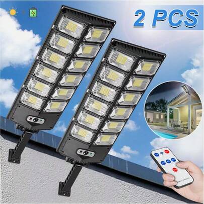 2 Pack Solar Lights Outdoor, 1100000LM 504 LED Solar Powered Street Lights Outdoor Waterproof, Dusk To Dawn Motion Sensor Wall Lamps With Remote Control For Yard, Fence, Garden, Patio, Pathway