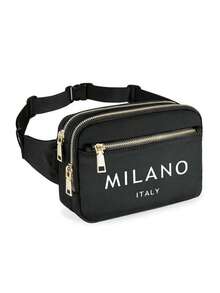 耐用纯色胸包，印有“Milano”字母，防水，肩带可调节，适合运动、跑步、旅行和徒步，时尚又实用，男女通用，是节日、生日、母亲节礼物的理想之选。 - 黑色 - 查看 11