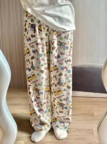 Sanrio Calças Casuais Femininas com Estampa Fofa de Desenho Animado, Calças de Pijama Confortáveis e Soltas, Adequadas para Todas as Estações, Outono