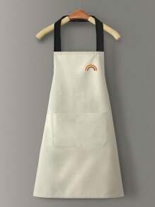 1 pieza Delantal impermeable y resistente al aceite unisex, adecuado para cocina moderna en el hogar, se puede usar en la cocina, baño y el hogar. Patrón de logotipo aleatorio (Arcoíris o Cactus), Bolsillo aleatorio (1 o 2), Color de tira para el hombro aleatorio (Negro o Blanco), Cabeza de ciervo pequeña aleatoria (Roja o Blanca)