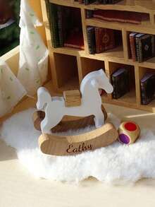 1pc Personalized Wooden Rocking Horse Decor, Carved Wooden Ornament, Children Room Decoration, Ideal Gift For Baby Boys And Girls, Multi-Functional,Ornamental,Letter,Stylish,Modern,Colorful,Cute,Adorable,Casual,Custom,Personalised,Unique,Customized,Ideal Gifts For Him,Ideal Gifts For Her,Son,Daughter Back To School,Customized Nursery Decor,Warm Ambience,Christmas Gift