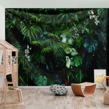 1pc Green Plant Hanging Tapestry, Background Decor, Wall Decor, Polyester Tapestry, Living Room, Bedroom, Office Wall Decoration, College Dorm, Home Decor, Party Decor, Printed Rectangular Kitchen Wall Hanging Fabric With Draping Effect, Comes With 3 Wall Nails And 2 Clips