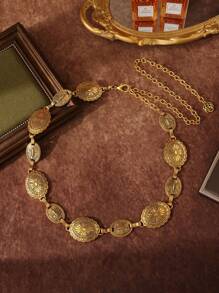 1 stuk dames metallic bloemen gesneden boho western geometrische vintage tailleketting, casual veelzijdige mode goud zomer, school