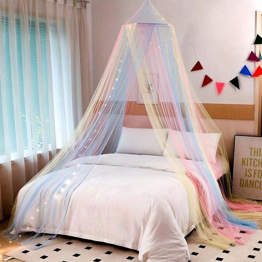 AIBOYING 1pc Rainbow Bed Canopy, Colorful Princess Fairy Tale Tent Playhouse, Pink Dome Reading Corner, Unicorn Theme Party Decor Love Valentine - Multicolor - View 1