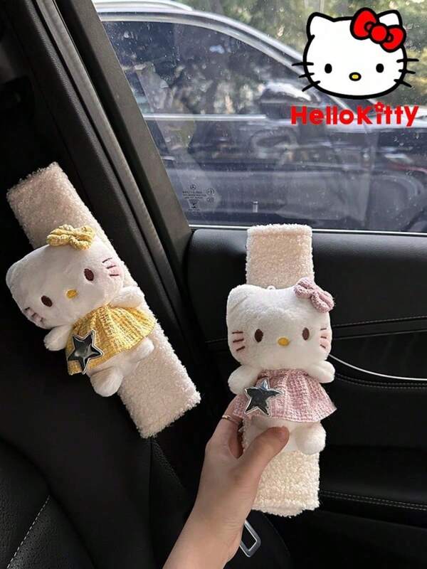 Sanrio Hello Kitty Seatbelt Covers - Girly Car Decor, Car Tissue Box, Cute Car Interior Accessories, Car Ornaments, Exclusive Automotive Supplies For Women