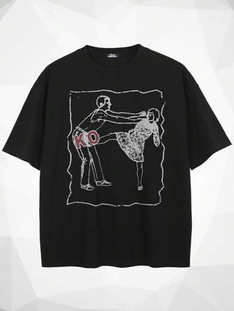 Tiny Spark 男士休闲日常字母印花短袖 T 恤，夏季