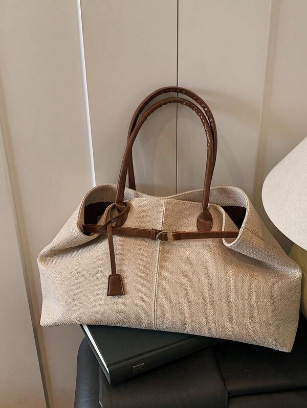 High-Quality Minimalist Fashion Hot Selling New Chic Large Capacity Refined Exquisite Small Niche Design Elegant Commuting Tote Bag Suitable For Shopping, Vacation, Travel, Vintage Underarm Shoulder Tote (14.6in*7.9in*4.7in), Linen Material