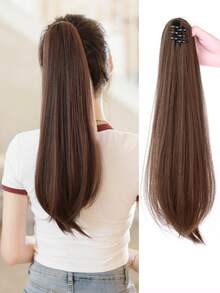 7JHH WIGS 浅棕色中长直爪夹马尾接发 20 英寸合成耐热马尾假发 适合女士日常派对 - Light Brown - 查看 9