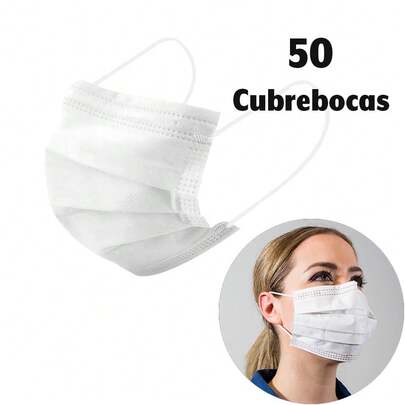 Cubrebocas Plisados Termosellados no esteriles de 50 piezas, Cubrebocas Desechables para Médico, Spa, Hogar, Cuidado de Alimentos, Protección personal e higiene, Colores azul, negro, rosa o blanco. Bolsa con 50 Cubrebocas Desechables