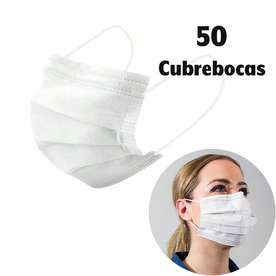Cubrebocas Plisados Termosellados no esteriles de 50 piezas, Cubrebocas Desechables para Médico, Spa, Hogar, Cuidado de Alimentos, Protección personal e higiene, Colores azul, negro, rosa o blanco. Bolsa con 50 Cubrebocas Desechables - Blanco - Ver 1