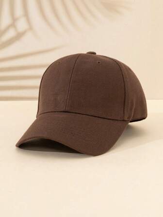 1 Coffee Brown Simple And Low-Key Baseball Cap, Hard Brim Adjustable Size Hard Brim Baseball Cap, Men's Fashionable Dad Hat