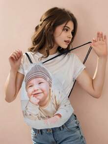 1pc Customized Picture Drawstring Backpack, Can Be Customized According To Your Unique Design, Suitable For Children And Teenagers, Print Your Own Photo Or Your Sister And Classmates' Photo As A Gift - Multicolor - View 5