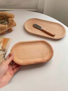 1 pièce Plateau en bois, plateau de service en bois rond/carré/ovale, petite assiette en bois pour le lait, les collations, la photographie, en bois de hêtre, simple et