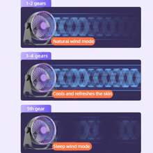 Ventilador eléctrico portátil con luz LED para acampada, carga USB, silencioso, para pared, refrescante para verano, playa, viajes