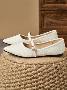 WHDXY 1 双女士尖头软皮平底鞋，百搭乐福鞋，一脚蹬芭蕾平底鞋，适合工作、通勤 - 杏色 - 查看 2