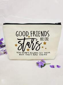 Cosmetic Bag For Good Friends - Unisex-Adult Makeup Bag With Zipper, Non-Waterproof, Unscented, Multi-Purpose Pouch With Inspirational Quote
