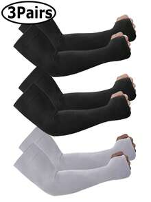 3Pairs/1Pair UV Sun Protection Arm Sleeves With Thumb Hole For Men Youth, Cooling Sleeve To Cover Tattoo, Mid-Compression Sleeves Cover Arms Fake Tattoo Arm Warmers Autumn Outfits Halloween Costumes Black Arm Sleeve Gifts For Men - A - View 15