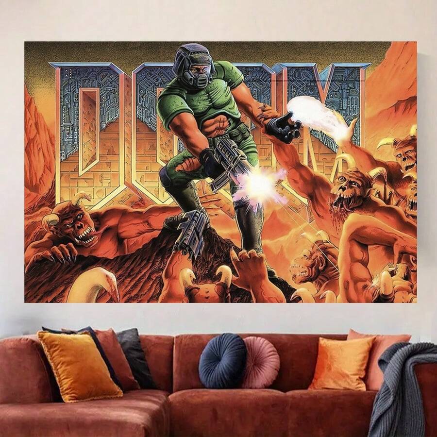 Framed Doom Classic Retro Game Canvas Art Print - Wall Decor For Gamers ...
