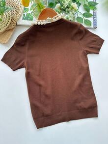 Modal Blouse With Short Sleeves Classic Basic Fashion New Arrival - 巧克力棕 - 查看 2