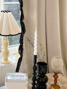 1pc Premium Beige Fabric With Black Ruffle Edge Elegant Luxury Design Curtain - Beige - View 2