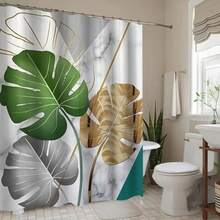 1pc Sage Patterned Waterproof Machine-Washable Bathroom Home Decor Shower Curtain Bathroom Decor Summer - A - View 16