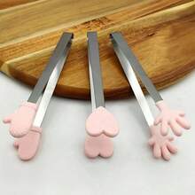 3pcs Mini Dessert Clips Stainless Steel Ice Cubes Clips, Pink Heart Shape/Gloves/Palm Shape Non-Slip Silicone Baking Bread Clips/Candy Clips/Biscuit Clips/Pastry Clips/Snack Clips/Ice Cubes Clips/Salad, Fruit Clips/Snack Clips/BBQ Clips, Kitchen Tools Food Cutlery