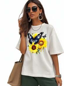 6pcs Sunflower & Butterfly Clothing Print Pattern Heat Transfer Vinyl Sticker, For Clothes Hot Press Paste - Mixed Color - View 5