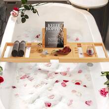 Luxury Spa Bamboo Bathtub Caddy Tray - Modern Adjustable Bath Organizer With Detachable Sections, Storage Solution For Bathroom & Shower Decor (Easy Assembly) - Ginger - View 3