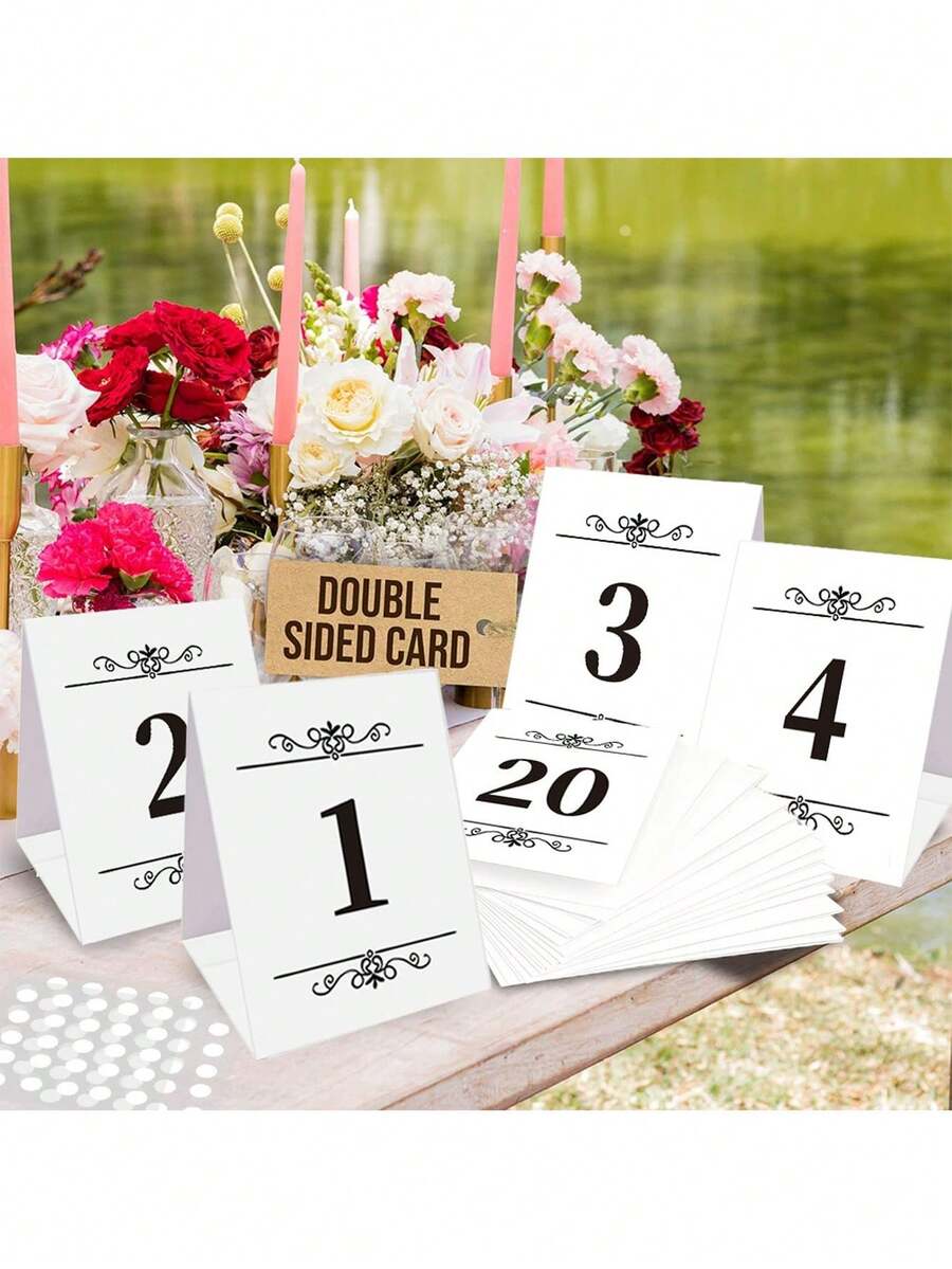 1 Set Of Tent Style Wedding Seat Cards, Table Numbers 1-20, Independent Standing Table Cards - White - View 1