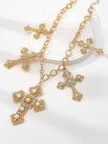1 Pc Cross Charm Necklace Oversized Cross Pendant Necklaces Jewelry For Women Statement Necklace - Multicolor - View 2