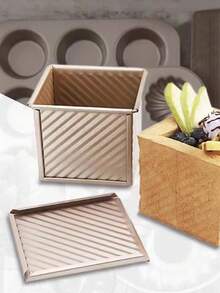 不粘烘焙蛋糕模具 - 面包吐司模具 - 玫瑰金水立方吐司模具 - 方形吐司模具 - 方形金色波纹带盖吐司盒 - 用于 DIY 自制面包制作 - 面包模具 - 节日烘焙工具 - 彩色 - 查看 4