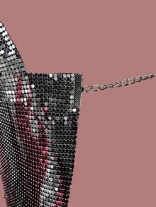 Sexy Backless Sequin Party Crop Top - Silver - View 3