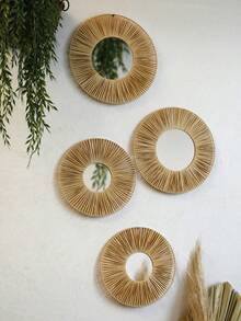 1个圆形T型镜，适用于浴室，波西米亚风格木框圆形镜，适合儿童房、浴室、玄关等场所，波西米亚风格，阳光镜，卧室客厅玄关墙面装饰镜，圆形木质农舍风格壁镜，圆形海岸风格浴室装饰镜 - 彩色 - 查看 8