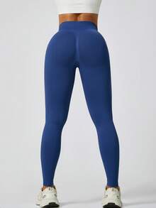 NcmRyu 1件装女士无缝弹力提臀瑜伽健身跑步网球训练户外运动紧身裤 - 藍色 - 查看 7